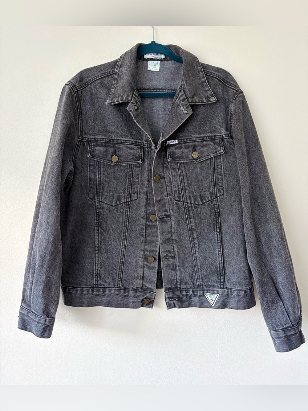 Vintage 90s Guess Georges Marciano Black Denim Trucker Jacket Large